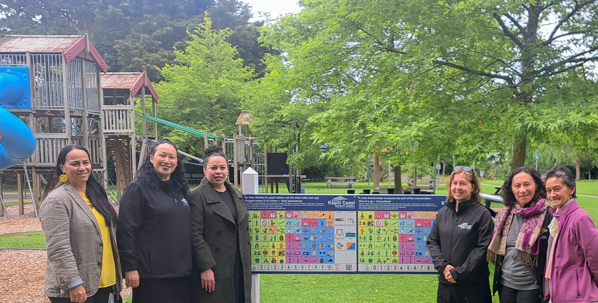 Parks and Iwi Partnerships Council staff with the first park communication board installation