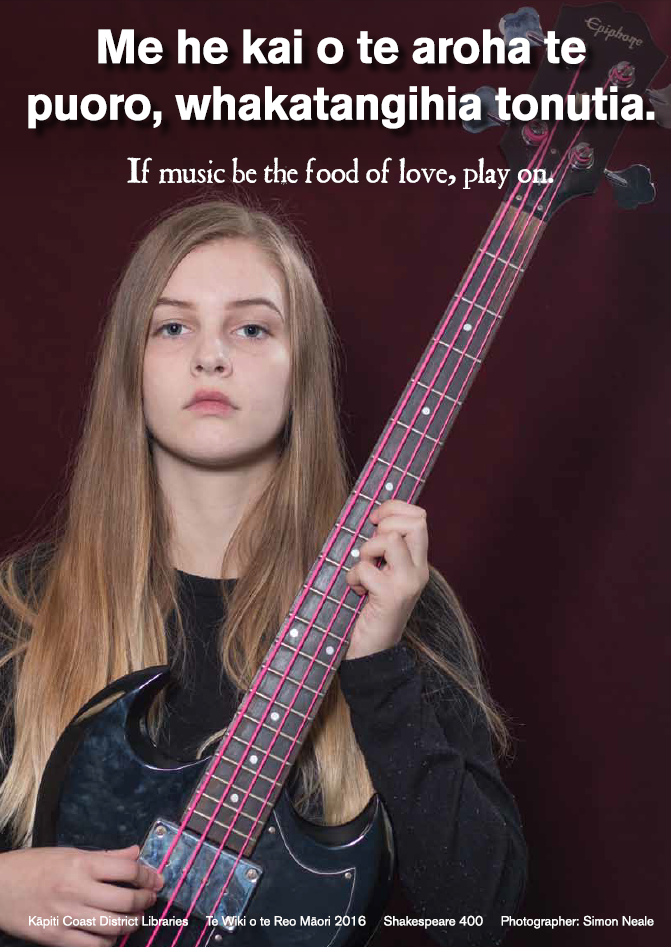 Te Wiki o te reo Maori Shakespeare 400 Teenage girl bass guitar