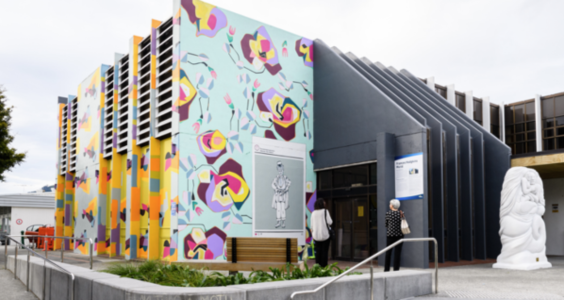 An artist's impression of what the new Waikanae Library replacement may look like with colourful wall murals.