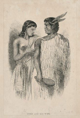 Merrett, Joseph Jenner, 1815-1854. [Merrett, Joseph Jenner] 1815-1854 :Heke and his wife [1845. London, 1859]. Ref: A-092-001. Alexander Turnbull Library, Wellington, New Zealand. 