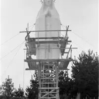 Construction Our Lady Lourdes in 1959, showing the top half of the statue complete. thumbnail