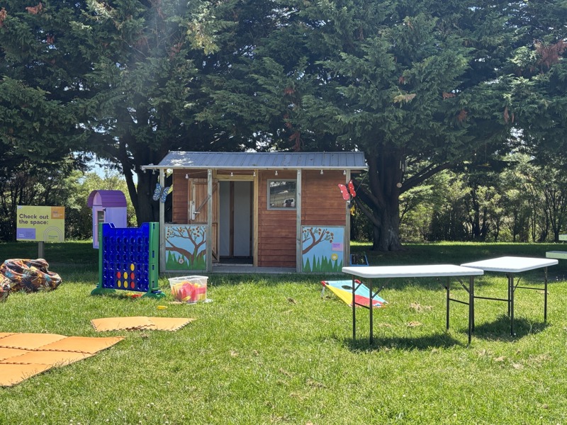 Meanwhile Space shed with giant connect four, tables, mats and beanbags