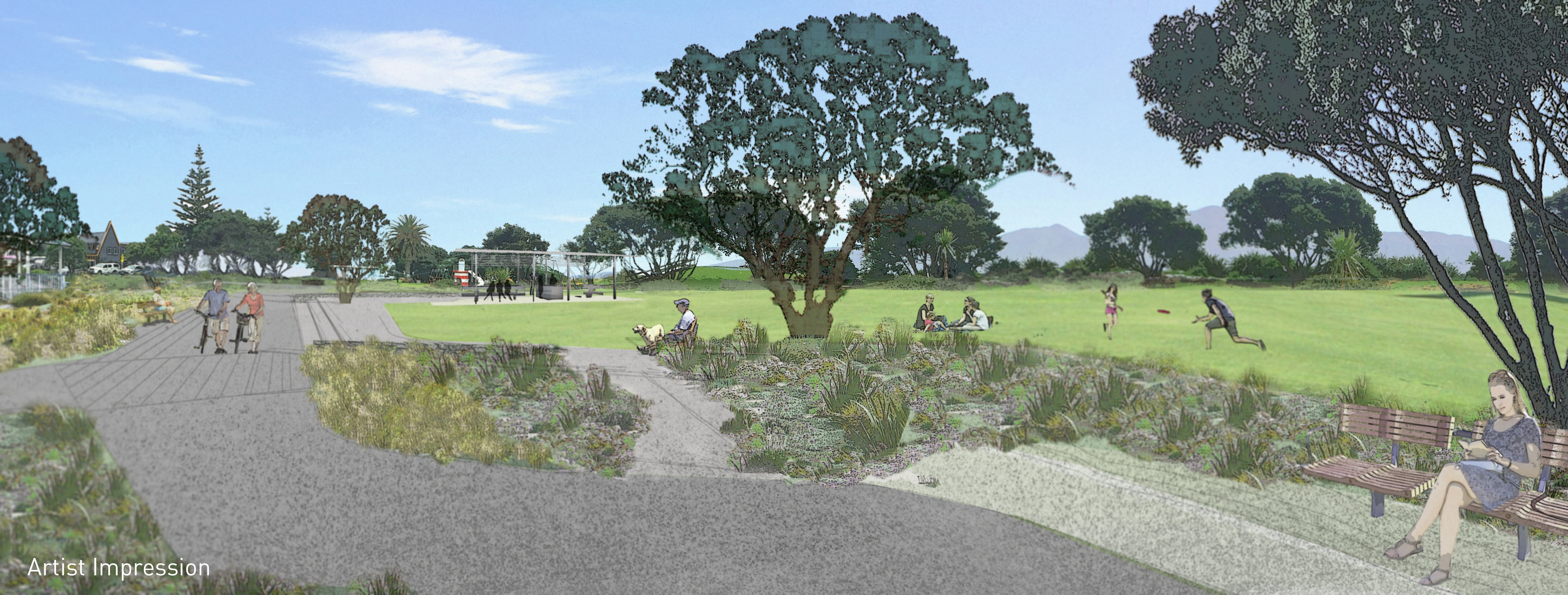 Artists impression of Maclean Park redevelopment looking south