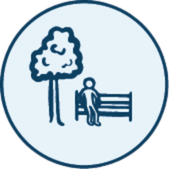 Icon of a tree and a person sitting on a park bench