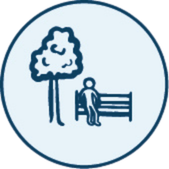 Icon of a tree and a person sitting on a park bench