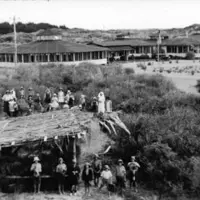 Children building a play hut, 1932. The ‘rotunda’ dormitories are in the background. Ōtaki Historical Society Inc. Collection. thumbnail