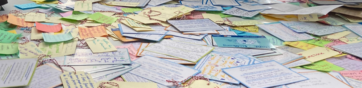 Postscards and post its with public feedback about Vision Kāpiti.