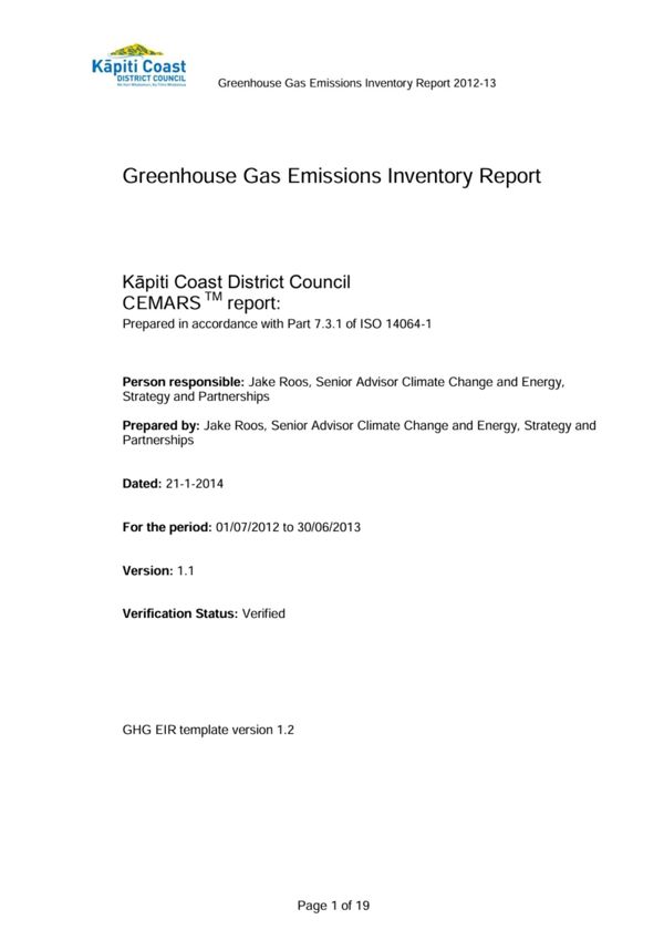 CEMARS GHG Emissions Inventory Report 2012 13