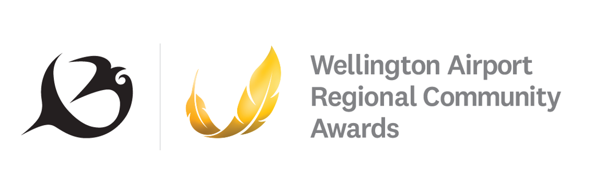 Wellington airport regional community awards logo with bird graphic and gold feather