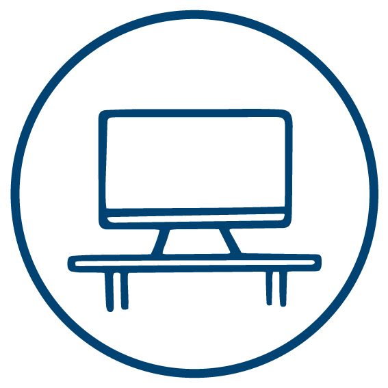 Icon for Corporate, showing a stylised computer on a desk.