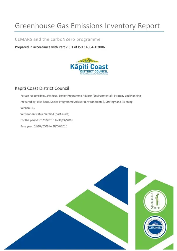 CEMARS GHG Emissions Inventory Report 2015 16