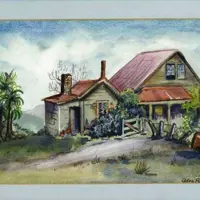 Arapawaiti Homestead. Watercolour by Ailsa Rose By permission of the owner. thumbnail