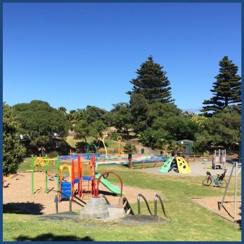 Playground and splash pad at Marine Gardens Raumati