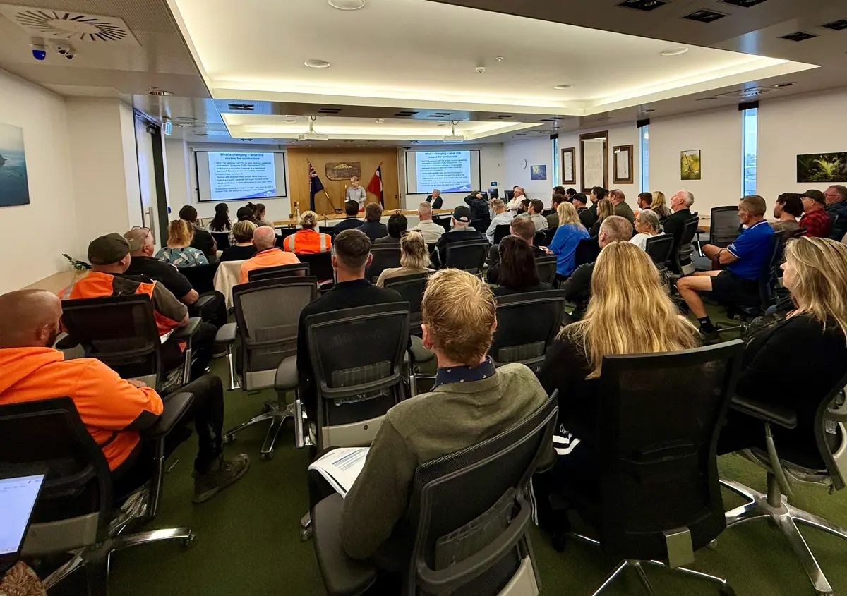 A packed Council Chambers at our Contractors' Forum on 7 April 2026.