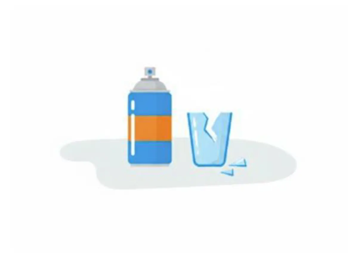 Image of dangerous items like broken glass and aresol can