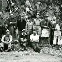 Work gang involved in constructing Centennial Highway, near Pukerua Bay, in 1938. Waterfall drainage systems were laid to prevent the highway from flooding Hp 1021, J Beattie Collection, Kāpiti Coast District Libraries thumbnail