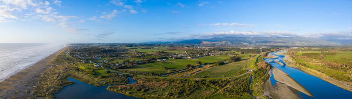 Drone photo of Ōtaki from the beach to the river