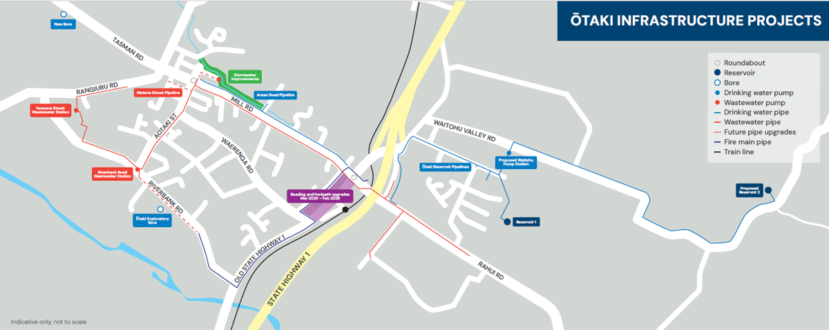 Map showing current work updates happening in Ōtaki this January 2025