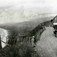 'Bell’ Company sightseeing bus on the summit of Paekākāriki Hill Road, view northwards ca 1920. Just Collection, Alexander Turnbull Library. Ref: 71442 ½ thumbnail