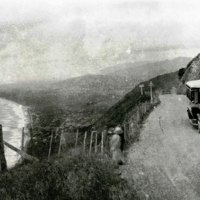 'Bell’ Company sightseeing bus on the summit of Paekākāriki Hill Road, view northwards ca 1920. Just Collection, Alexander Turnbull Library. Ref: 71442 ½ thumbnail