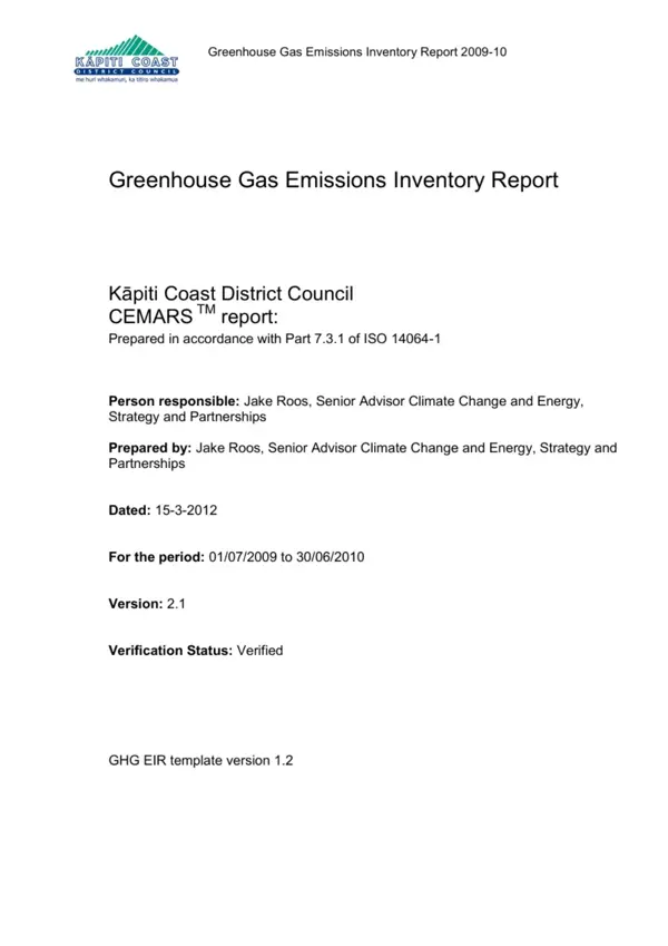 CEMARS GHG Emissions Inventory Report 2009 10