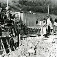 A section of the seawall boxing, each section was 8 feet wide at the base and 32 feet long. Centennial Highway, Paekākāriki, 1938 Hp 1015, J Beattie Collection, Kāpiti Coast district Libraries thumbnail
