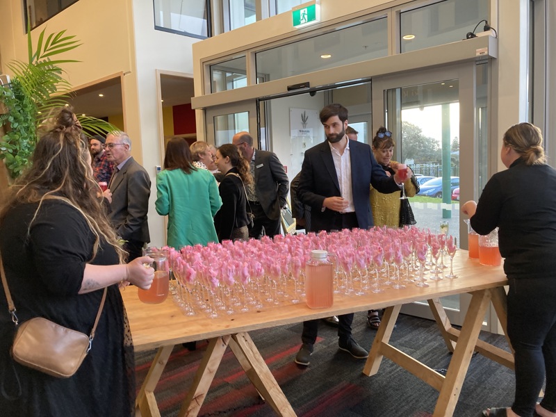 Welcome drinks in the foyer of Te Raukura ki Kāpiti