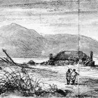 Jenkins' accommodation house and the pa stockage, by William Swainson. Alexander Turnbull Library, Ref: A-043-023 thumbnail