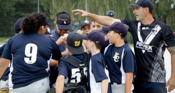 Sports team cheering at the end of a game