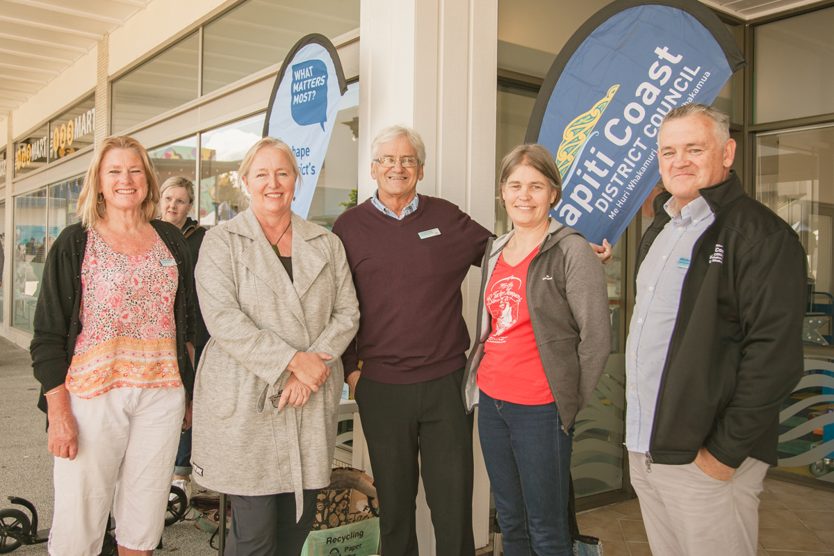 Councillor Prvanov, Mayor Holborow, Councillor Wilson, and Waikanae Community Board members Michelle Lewis and Michael Moore