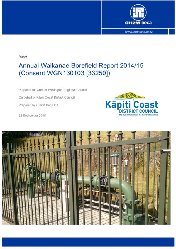 Waikanae River Recharge And Borefield Annual Water Reports 2014 15