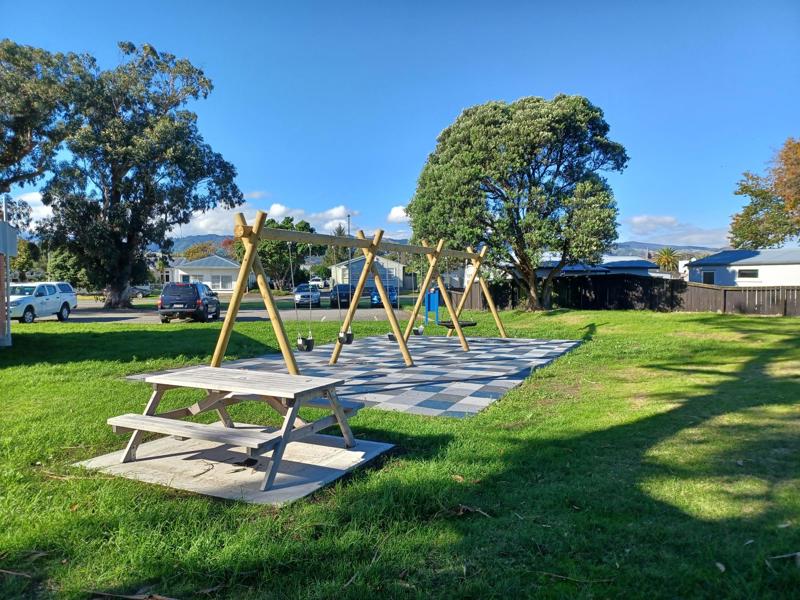 Bluegum Play Space picnic table and swings