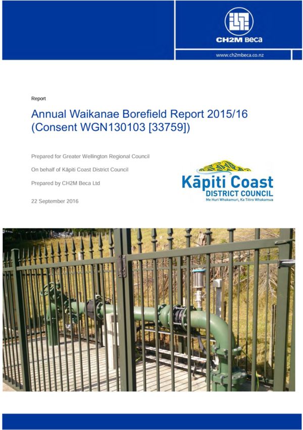 Waikanae River Recharge And Borefield Annual Water Reports 2015 16