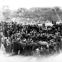 Opening ceremony of the Wellington and Manawatū Railway on 3 November 1886. NZRE 751, NZ Railways Collection, Kāpiti Coast District Libraries. thumbnail