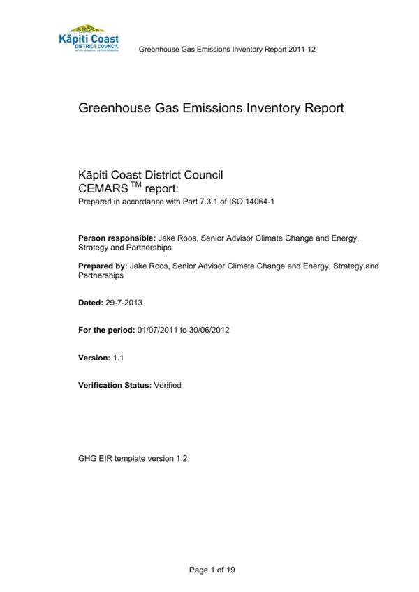CEMARS GHG Emissions Inventory Report 2011 12