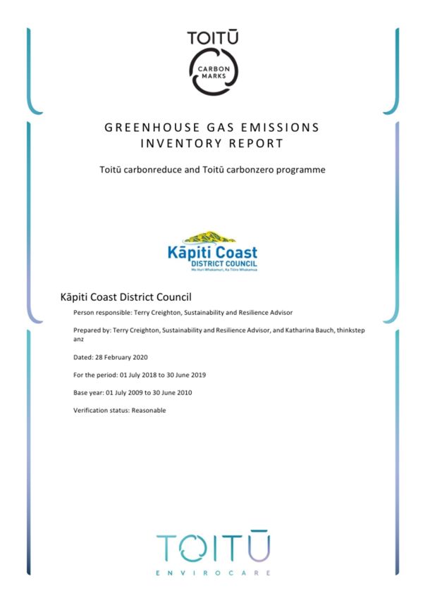 Toitū Carbon Reduce GHG Emissions Inventory Report 2018 19