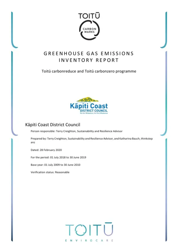 Toitū Carbon Reduce GHG Emissions Inventory Report 2018 19