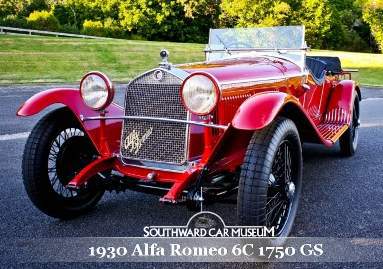 1930 red Alpha Romeo in the grounds of Southward Car Museum