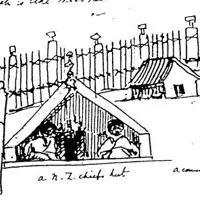 Drawing of huts at Kenakena thumbnail
