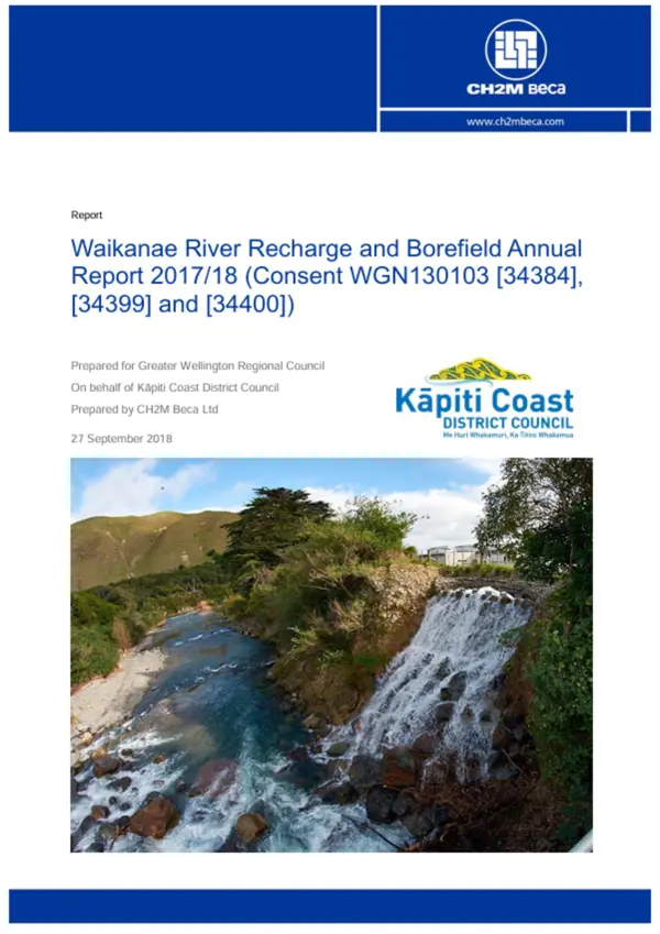 Waikanae River Recharge And Borefield Annual Water Reports 2017 18