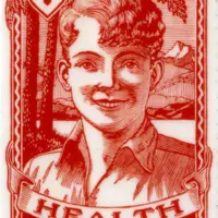 The 1931 red smiling boy health stamp, one of the best known and rarest of all health stamp issues. thumbnail