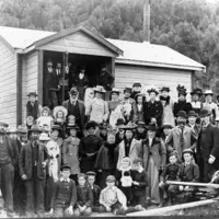 Opening of the Reikorangi Creamery in 1902. Byron Brown, chairman of the Ōtaki–Manakau Dairy Company performed the ceremony. A banquet was held afterwards at the Reikorangi schoolrooms. Hp1862, Monk Collection, Kāpiti Coast District Libraries thumbnail