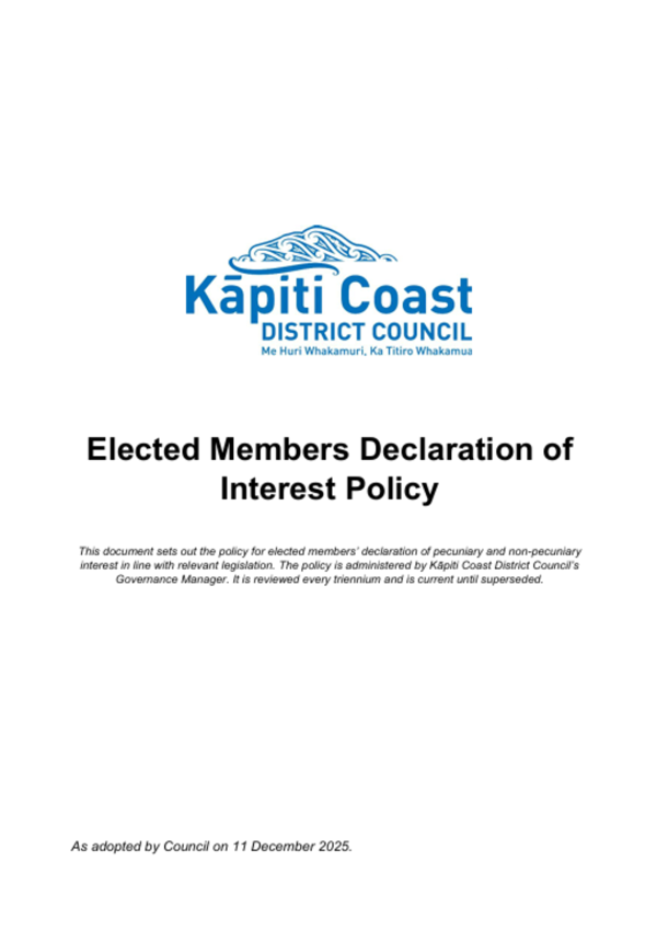Elected Members Declaration Of Interest Policy