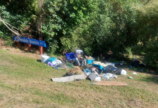 A unsightly pile of rubbish illegally dumped at Greendale Reserve.
