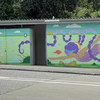 Ki Tātahi ki Paekākāriki | At Paekākāriki Beach – entrance to public wharepaku from road side thumbnail