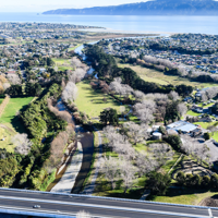 Waikanae River from the air, looking south from the Expressway to Kāpiti Island. thumbnail