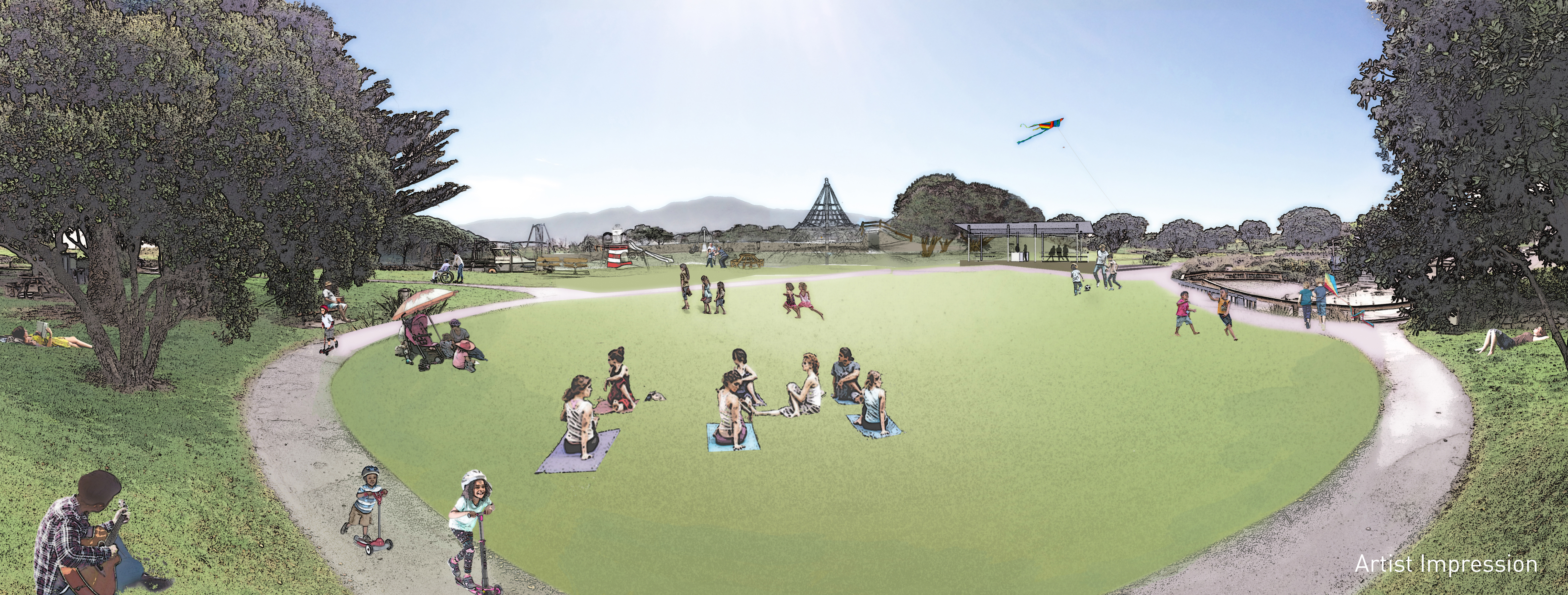 Artists impression of Maclean Park redevelopment looking northwest