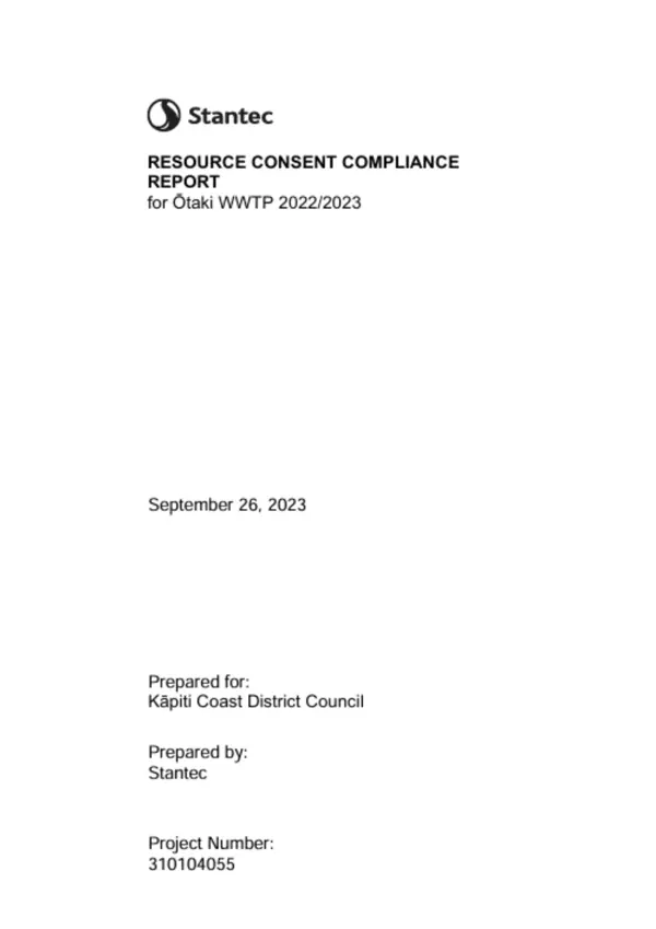 Ōtaki Wastewater Treatment Plant Resource Consent Annual Compliance Report 2022 23