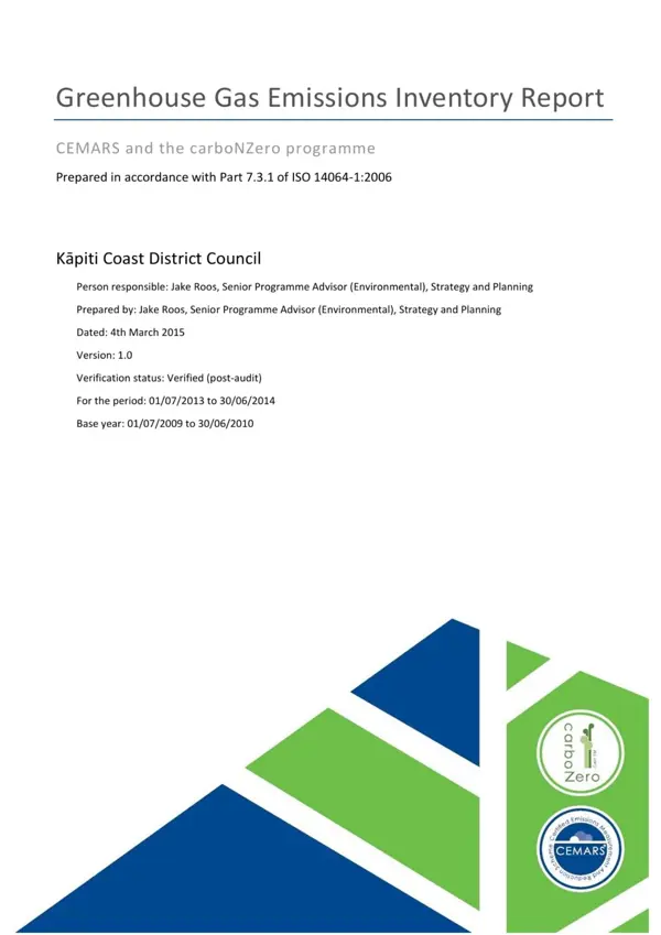 CEMARS GHG Emissions Inventory Report 2013 14