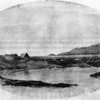 Waikanae Pā and Kāpiti. Pencil sketch by JA Gilfillan from “Old Whanganui” by TW Downes. By permission of Miss Gilfillan. thumbnail